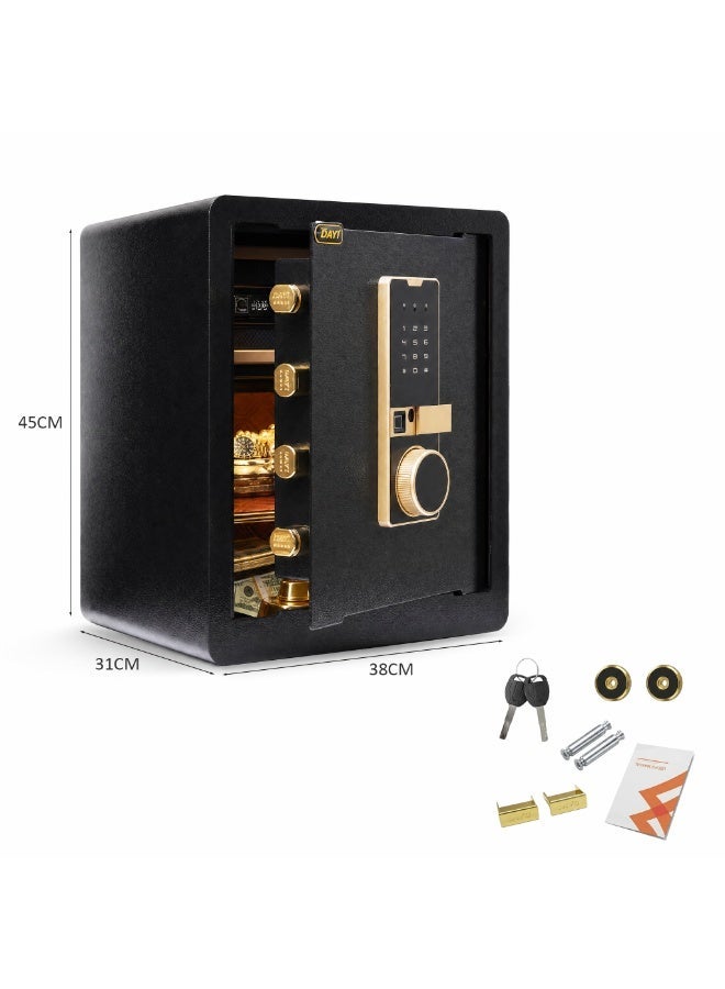 Dayi Fingerprint Security Safe Box 38×31×45CM,Large Home Security Safe Anti-Theft Biometric Safe with Dual Alarm System, Semiconductor Sensor & 4 AA Batteries | Home Office Money Jewelry Security Safe - Image 2