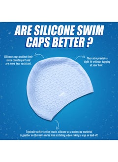 SLOVIC Silicone Swimming Cap For Men & Women ; Stylish Pool Cap For Long Hair ; Protection From Chlorine ; Waterproof Hair Protector With Ziplock Pouch ; Free Size Swim Cap ; Blue  - Image 4