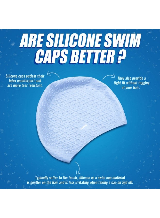 SLOVIC Silicone Swimming Cap For Men & Women ; Stylish Pool Cap For Long Hair ; Protection From Chlorine ; Waterproof Hair Protector With Ziplock Pouch ; Free Size Swim Cap ; Blue  - Image 4