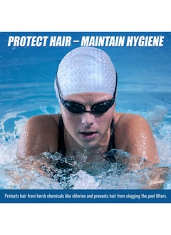 SLOVIC Silicone Swimming Cap For Men & Women ; Stylish Pool Cap For Long Hair ; Protection From Chlorine ; Waterproof Hair Protector With Ziplock Pouch ; Free Size Swim Cap ; Blue  - Image 5