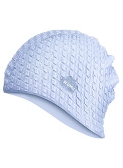 SLOVIC Silicone Swimming Cap For Men & Women ; Stylish Pool Cap For Long Hair ; Protection From Chlorine ; Waterproof Hair Protector With Ziplock Pouch ; Free Size Swim Cap ; Blue  - Image 2