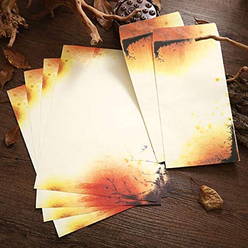 Halloluck 48 Pcs Letter Writing Stationery Paper Set, 32 Colorful Writing Stationery Paper Letter Writing Paper with 16 Envelope, 8 Different Color Ink Painting Classic Vintage Antique Design - Image 4