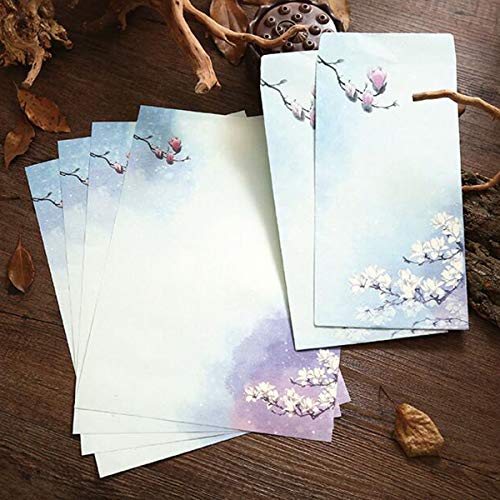 Halloluck 48 Pcs Letter Writing Stationery Paper Set, 32 Colorful Writing Stationery Paper Letter Writing Paper with 16 Envelope, 8 Different Color Ink Painting Classic Vintage Antique Design - Image 3