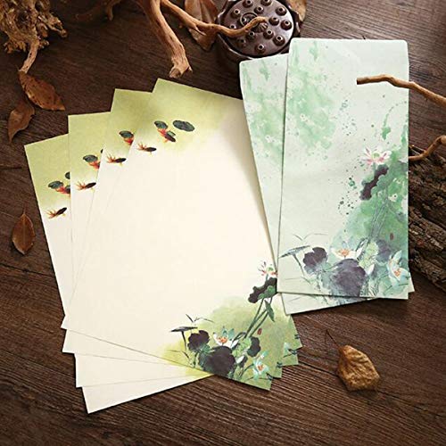 Halloluck 48 Pcs Letter Writing Stationery Paper Set, 32 Colorful Writing Stationery Paper Letter Writing Paper with 16 Envelope, 8 Different Color Ink Painting Classic Vintage Antique Design - Image 2