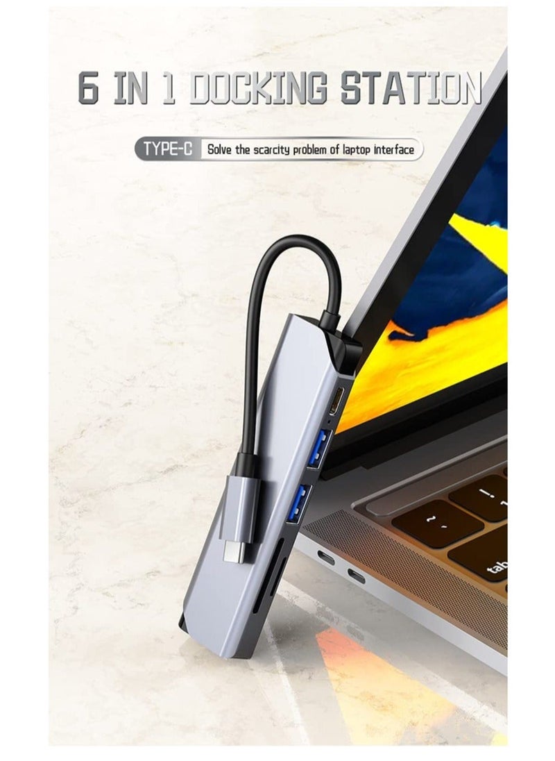 HuHa - USB C Hub Multiport Adapter 6 in 1 Type C Hub with 4K HDMI USB 3.0 Data Transfer, 87W Power Deliver(PD), SD/TF Card Reader USB C Adapter for MacBook Pro Air Surface Pro Book 3, iPad Pro, XPS Brand: Is - Image 1
