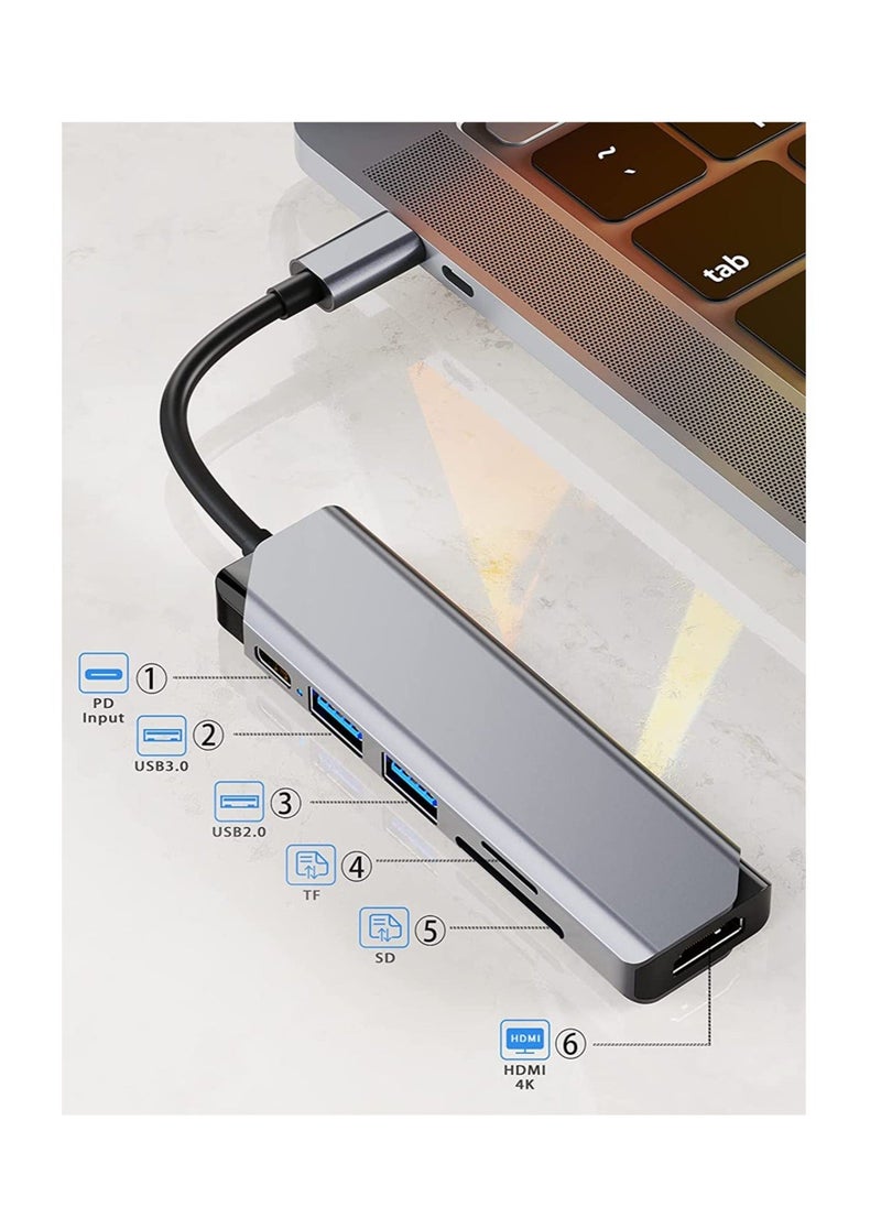 HuHa - USB C Hub Multiport Adapter 6 in 1 Type C Hub with 4K HDMI USB 3.0 Data Transfer, 87W Power Deliver(PD), SD/TF Card Reader USB C Adapter for MacBook Pro Air Surface Pro Book 3, iPad Pro, XPS Brand: Is - Image 1