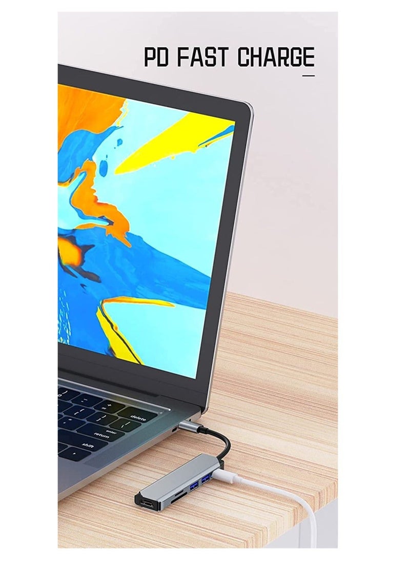 HuHa - USB C Hub Multiport Adapter 6 in 1 Type C Hub with 4K HDMI USB 3.0 Data Transfer, 87W Power Deliver(PD), SD/TF Card Reader USB C Adapter for MacBook Pro Air Surface Pro Book 3, iPad Pro, XPS Brand: Is - Image 1