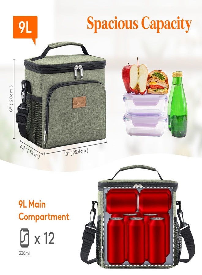 Lifewit Insulated Lunch Bag for Men, Thermal Lunch Box for Women Cool Bag, Reusable Leakproof Lunch Tote Bag with Adjustable Shoulder Strap for Adult for Work/Picnic/Beach, Dark Green 9L - Image 3