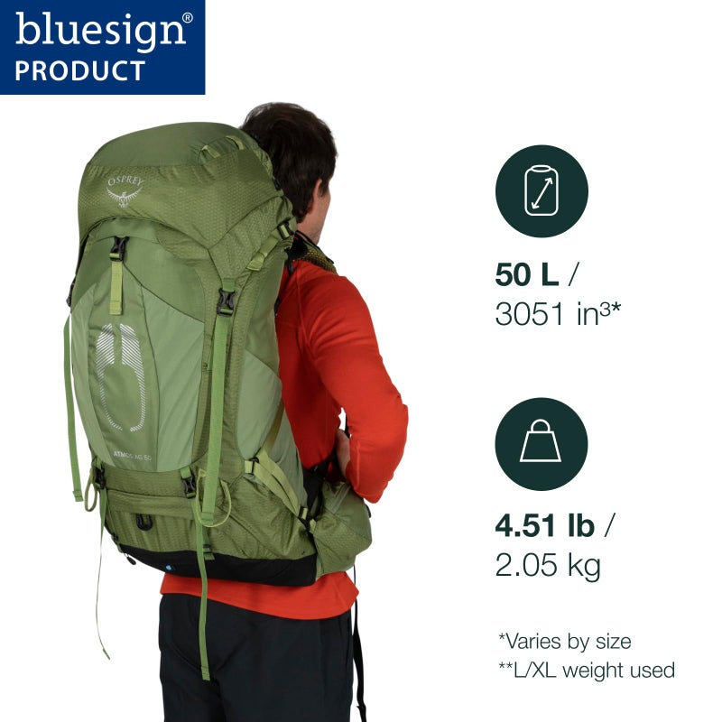 OSPREY حقيبة ظهر أوسبري أتموس AG 50 لتر للرجال، أخضر أسطوري، S/M - Image 2