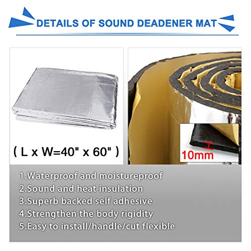 uxcell 394mil 10mm 16.36sqft Car Block Heat Sound Absorption Deadener Insulation Mat 60"x40" for Car - Image 2