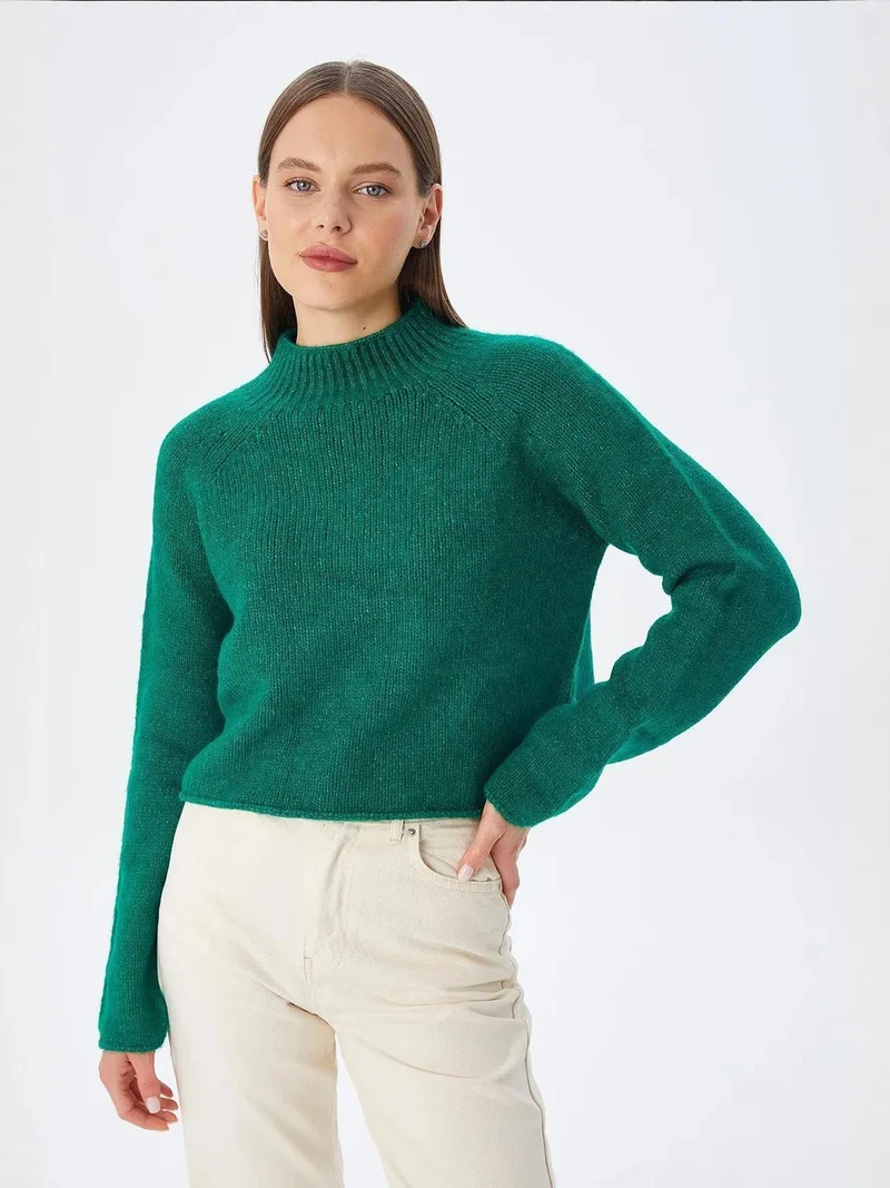 ميكسراي MIXRAY Women's Cropped Textured Knit Sweater