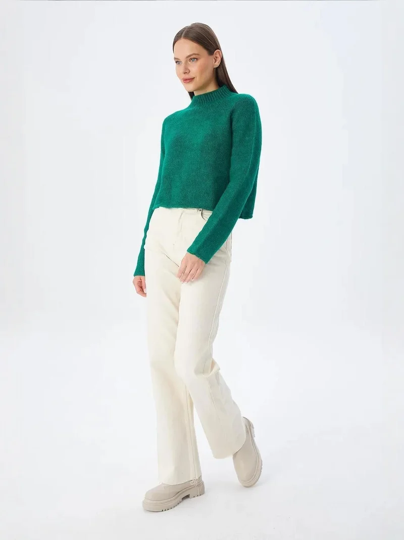 ميكسراي MIXRAY Women's Cropped Textured Knit Sweater
