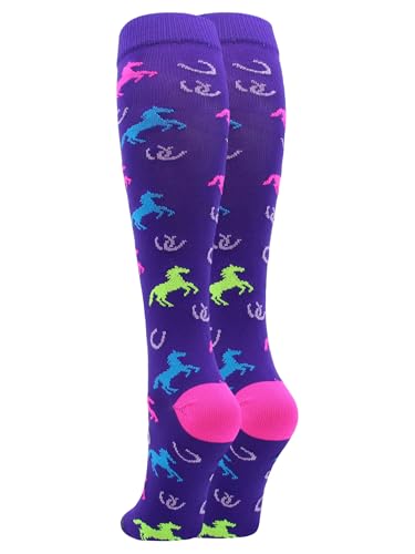 MadSportsStuff Wild Horses Over the Calf Socks (Purple/Neon Pink, Medium) - Image 5