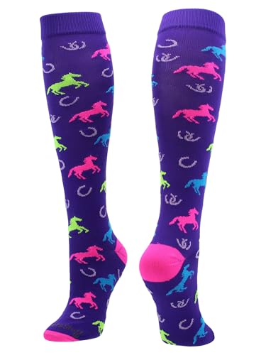 MadSportsStuff Wild Horses Over the Calf Socks (Purple/Neon Pink, Medium) - Image 1