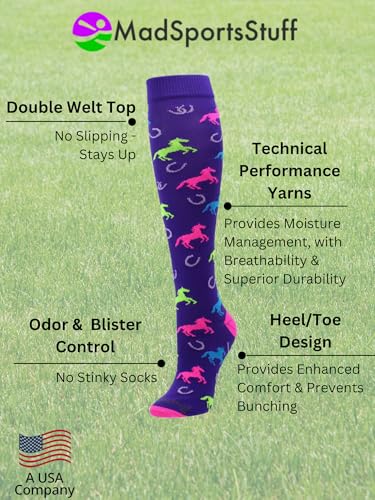 MadSportsStuff Wild Horses Over the Calf Socks (Purple/Neon Pink, Medium) - Image 3