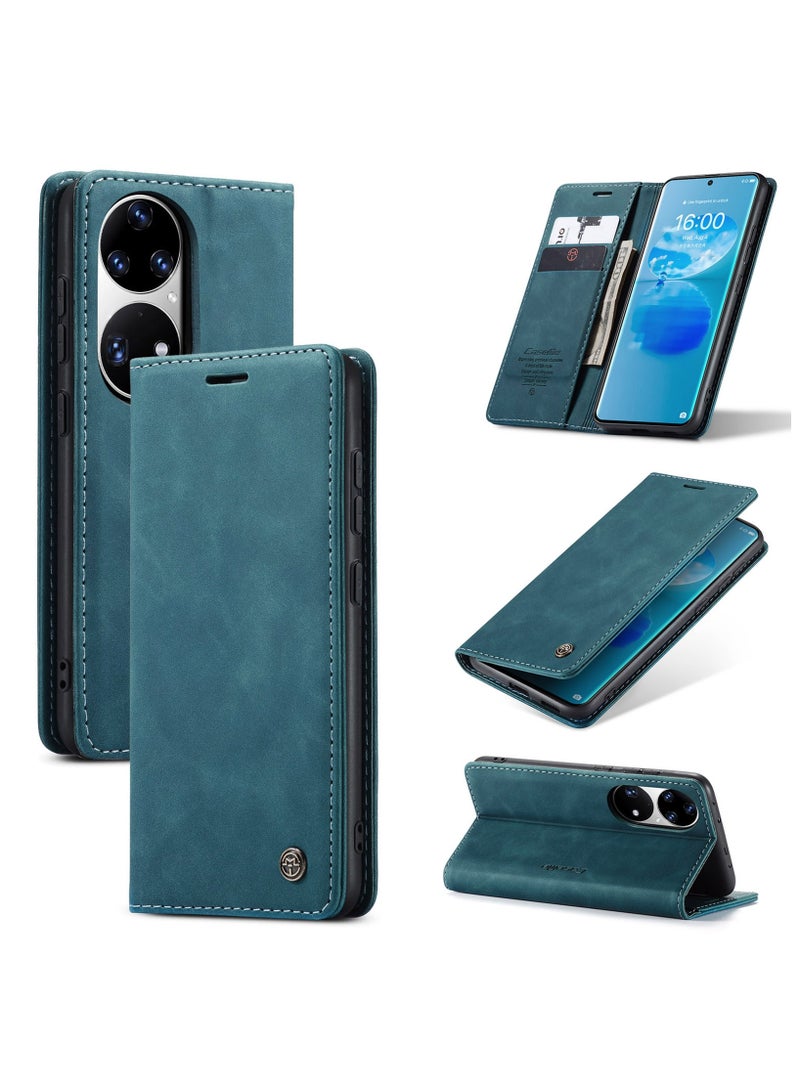 CaseMe Huawei P50 Pro Case Wallet, for Huawei P50 Pro Wallet Case Book Folding Flip Folio Case with Magnetic Kickstand Card Slots Protective Cover - Green - Image 1