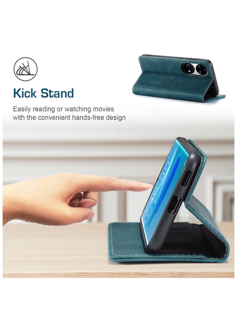 CaseMe Huawei P50 Pro Case Wallet, for Huawei P50 Pro Wallet Case Book Folding Flip Folio Case with Magnetic Kickstand Card Slots Protective Cover - Green - Image 5