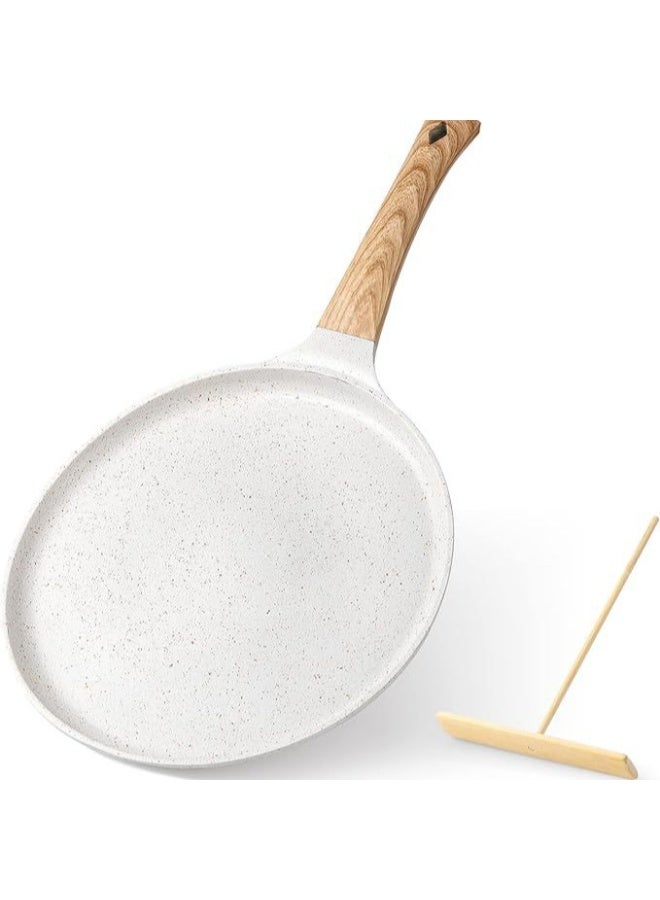 Non-Stick Frying Pan, Flat Skillet For Pancakes  Crepes, Induction Bottom Compatible With Gas  Electric Stoves, Wide Flat Base For Even Cooking, White Aluminum Cookware, 24cm - Image 1