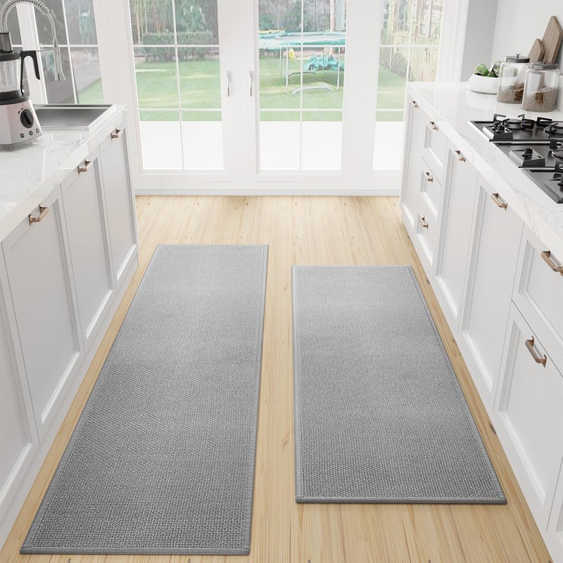 SUMLANS Kitchen Mat Set of 2 PCS Cushioned Non Slip Rugs for Kitchen Floor Absorbent Runner Comfort Standing Mats Washable for Kitchen Office Home Grey 173x47173x71