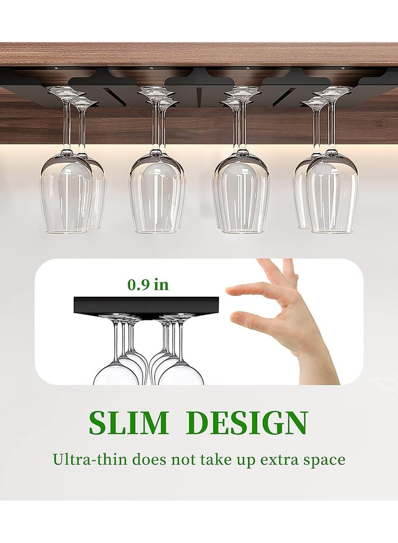 Glass Holder Under Counter Stainless Steel Hanging Stemware Rack Glassware Drying Storage Hanger with 3 Hook for Hanging 12 Glasses Coffee Cup Mug Hanging Rack Self Adhesive/Screw Install 4 Row  - Image 4