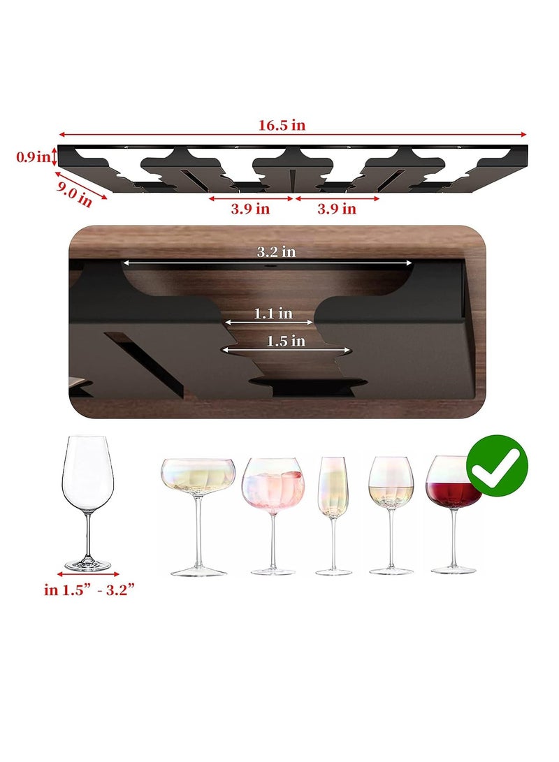 Glass Holder Under Counter Stainless Steel Hanging Stemware Rack Glassware Drying Storage Hanger with 3 Hook for Hanging 12 Glasses Coffee Cup Mug Hanging Rack Self Adhesive/Screw Install 4 Row  - Image 3