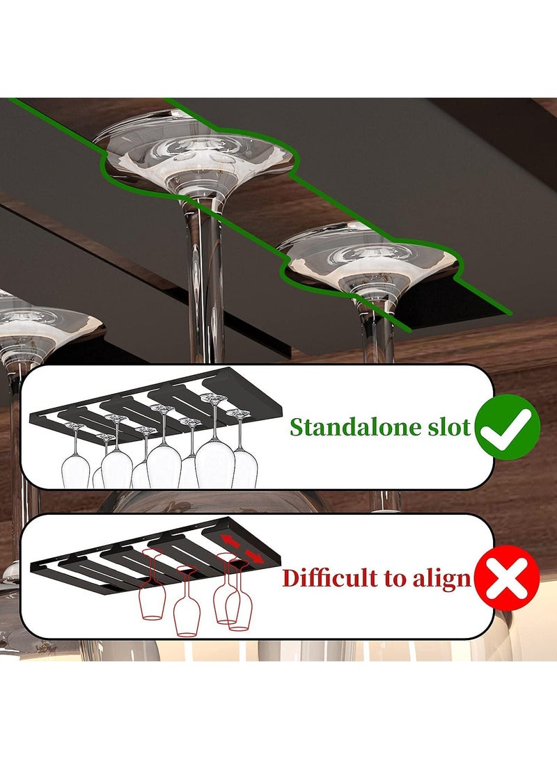 Glass Holder Under Counter Stainless Steel Hanging Stemware Rack Glassware Drying Storage Hanger with 3 Hook for Hanging 12 Glasses Coffee Cup Mug Hanging Rack Self Adhesive/Screw Install 4 Row  - Image 2