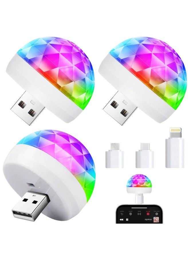 ضوء كرة ديسكو صغيرة USB، ضوء حفلة يعمل بالصوت للكراوكي والسيارة، هدايا للأطفال والمراهقين والفتيان والفتيات، زخارف حفلات ليوم الميلاد (3 قطع) - Image 1