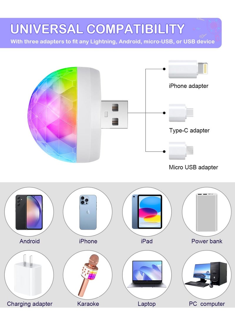 ضوء كرة ديسكو صغيرة USB، ضوء حفلة يعمل بالصوت للكراوكي والسيارة، هدايا للأطفال والمراهقين والفتيان والفتيات، زخارف حفلات ليوم الميلاد (3 قطع) - Image 3