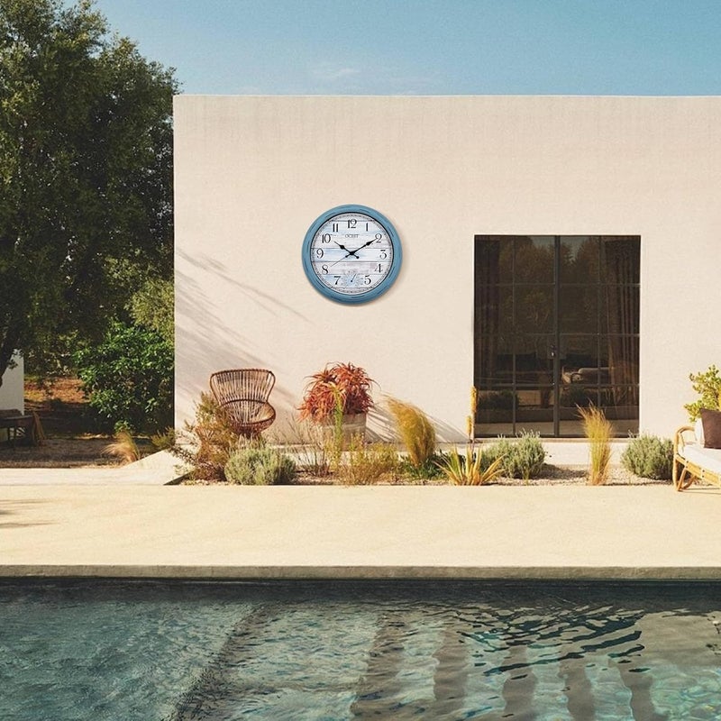 OCEST 16 Inch Indoor Outdoor Clock, Waterproof Large Wall Clock with Thermometer, Silent Non-Ticking Battery Operated Decor for Patio Pool Porch Garden Garage（Blue） - Image 4
