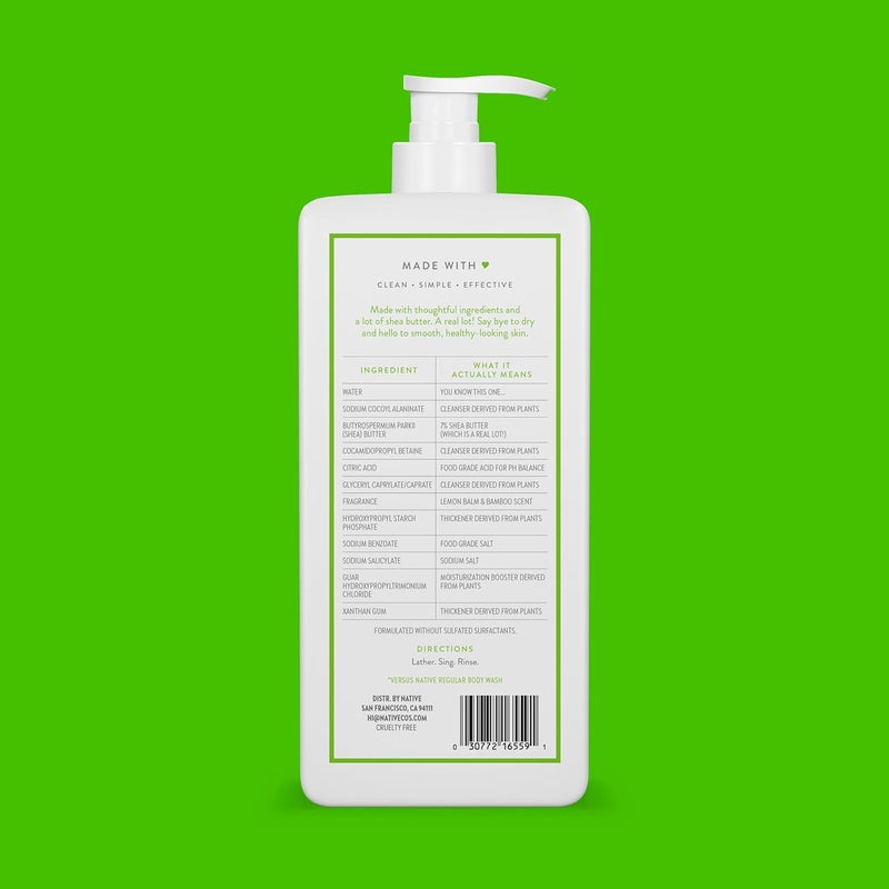 Native Moisturizing Body Wash Contains Naturally Derived Ingredients For Women Men Sulfate Paraben Dye Free Leaving Skin Soft and Hydrated Lemon Balm Bamboo 18 oz - Image 2
