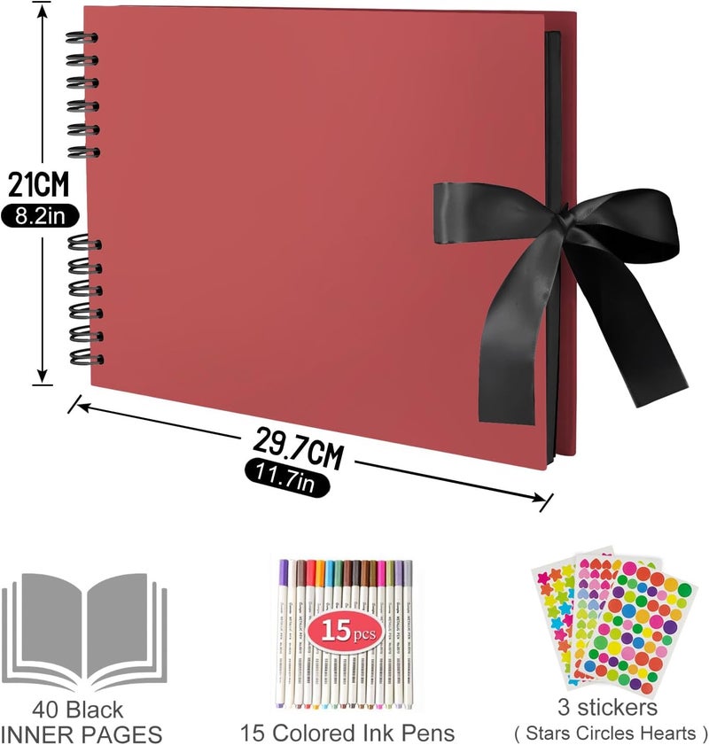 EVNEED 11.5 x 8.5 Inch Scrapbook Photo Album,Wedding Guest Book Anniversary Memory Scrapbooking,Wedding Photo Album with DIY Accessories Kit for Craft Paper DIY,80 Pages (40 Sheets),Red - Image 2