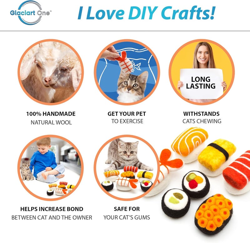Glaciart One ألعاب قطط من نوع “Glaciart One Wool Sushi” مع نبات النيبت | ألعاب لطيفة تعزز التفاعل وتخفف من الملل، وتشجع القطط على ممارسة الرياضة والاستكشاف واللعب | محشية بنبات النيبت العضوي لتهدئة القطط أو تقليل قلقها. - Image 2