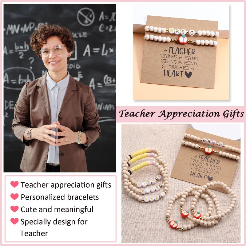 Korotho Teacher Appreciation Bracelets for Women, End of Year Teacher Gifts Personalized Bracelet Gift Thank You Teachers Gifts from Student Christmas Retirement Gift (AMrs-J) - Image 2