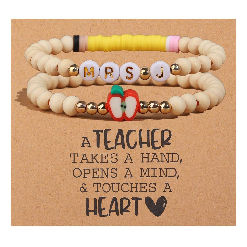 Korotho Teacher Appreciation Bracelets for Women, End of Year Teacher Gifts Personalized Bracelet Gift Thank You Teachers Gifts from Student Christmas Retirement Gift (AMrs-J) - Image 1