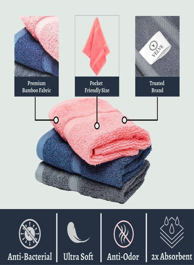 Velve 100% Bamboo Face Towel | Ultra Soft, Absorbent & Quick Dry Towels for Facewash, Gym, Travel, Sports | Suitable for Sensitive Skin | Pocket Size & Easy to Carry | Set of 3-Royal Blue, Grey, Pink - Image 5