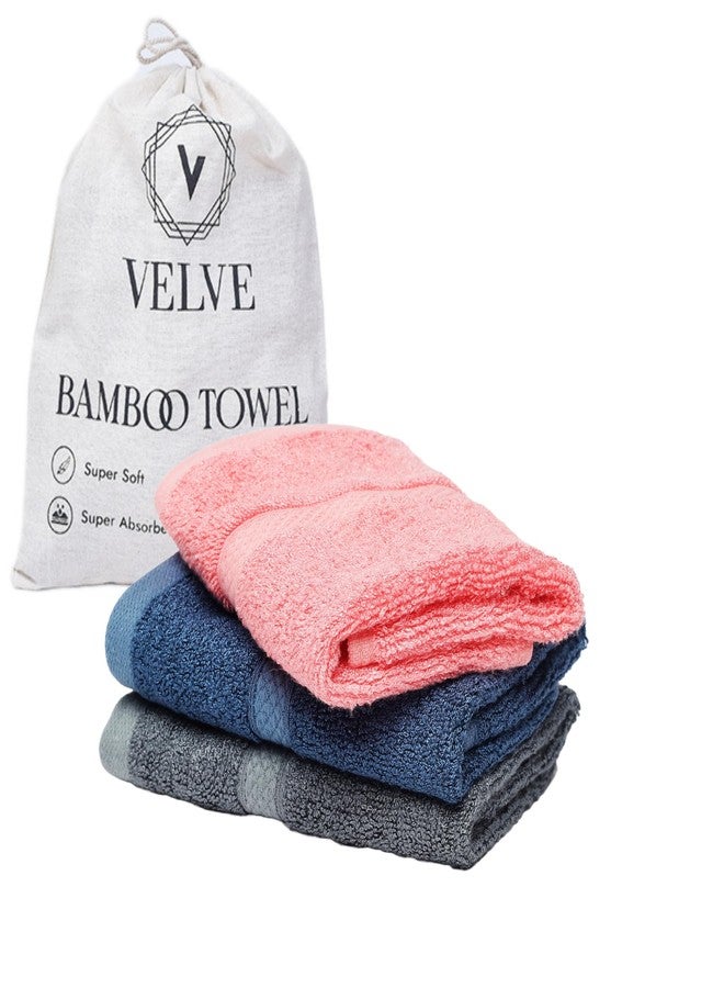 Velve 100% Bamboo Face Towel | Ultra Soft, Absorbent & Quick Dry Towels for Facewash, Gym, Travel, Sports | Suitable for Sensitive Skin | Pocket Size & Easy to Carry | Set of 3-Royal Blue, Grey, Pink - Image 1