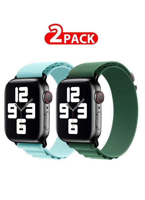 2 Pack Of Apple Watch Alpine Loop Band 38mm 40mm 41mm Women Men Adjustable with Metal G-Hook Strap for iWatch Series 7/SE/6/5/4/3/2/1 Light Blue/Green