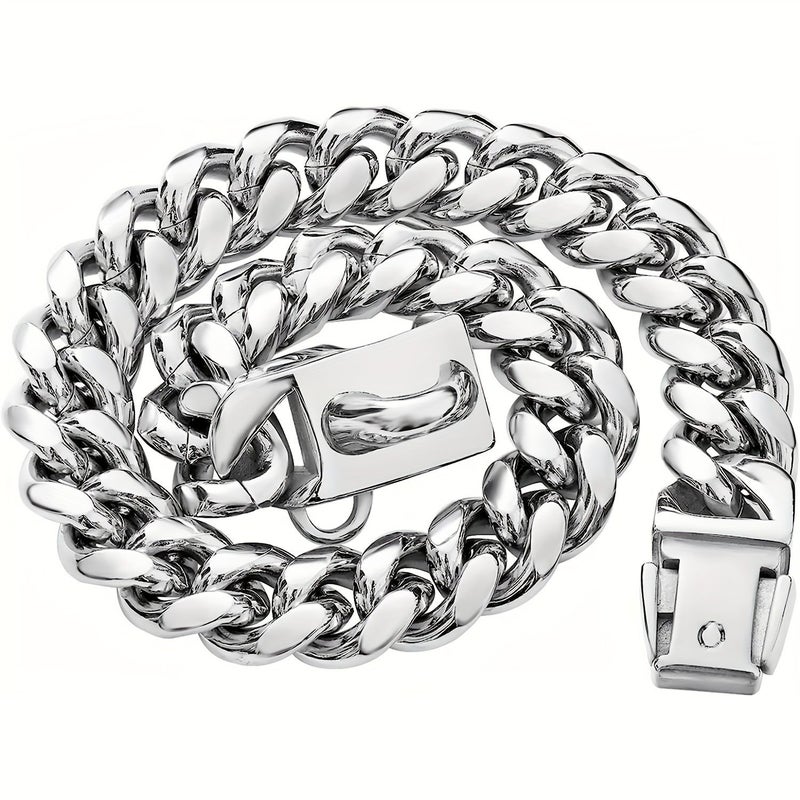 Stainless Steel Dog Collar 14 Inch Safety Buckle Lock Heavy Duty Chew Proof - Image 4