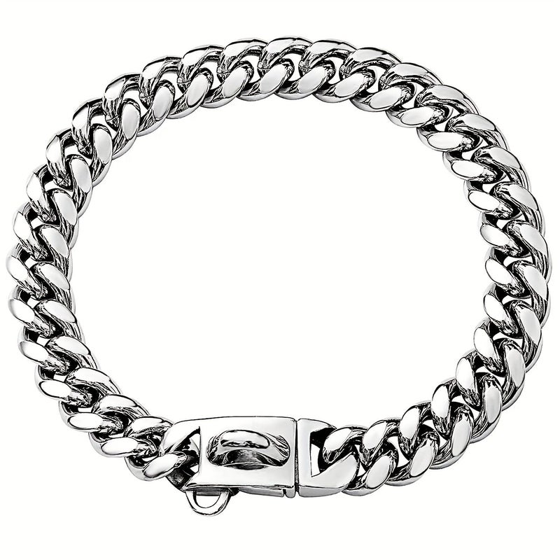 Stainless Steel Dog Collar 14 Inch Safety Buckle Lock Heavy Duty Chew Proof - Image 1
