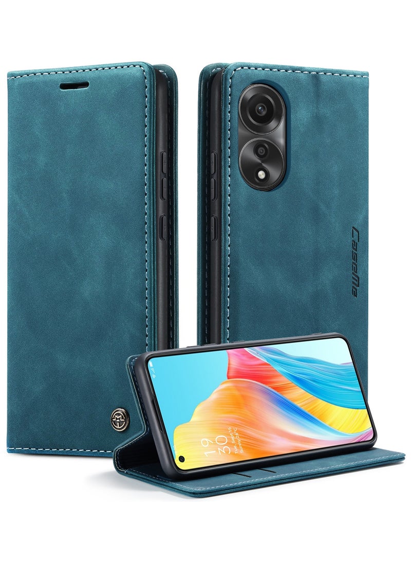 CaseMe Oppo A78 4G Wallet Case Book Folding Flip Folio Case with Magnetic Kickstand Card Slots Protective Cover - Green - Image 1