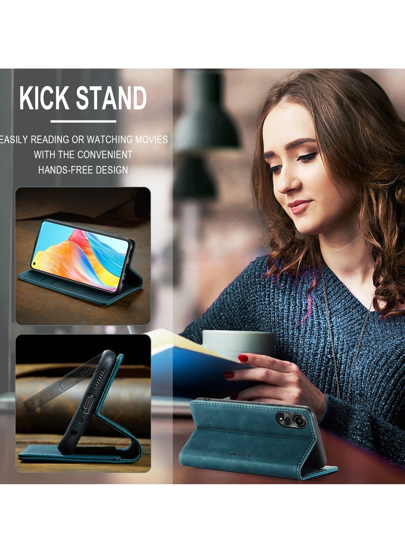 CaseMe Oppo A78 4G Wallet Case Book Folding Flip Folio Case with Magnetic Kickstand Card Slots Protective Cover - Green - Image 3