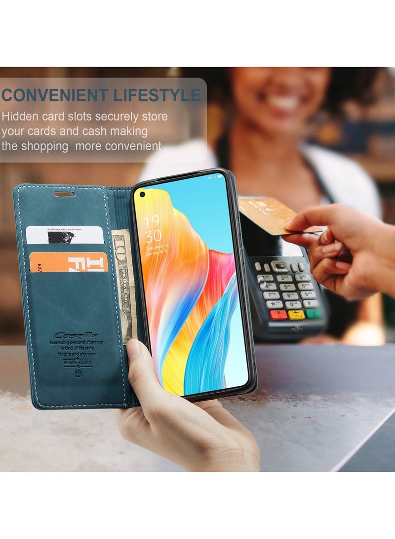 CaseMe Oppo A78 4G Wallet Case Book Folding Flip Folio Case with Magnetic Kickstand Card Slots Protective Cover - Green - Image 5