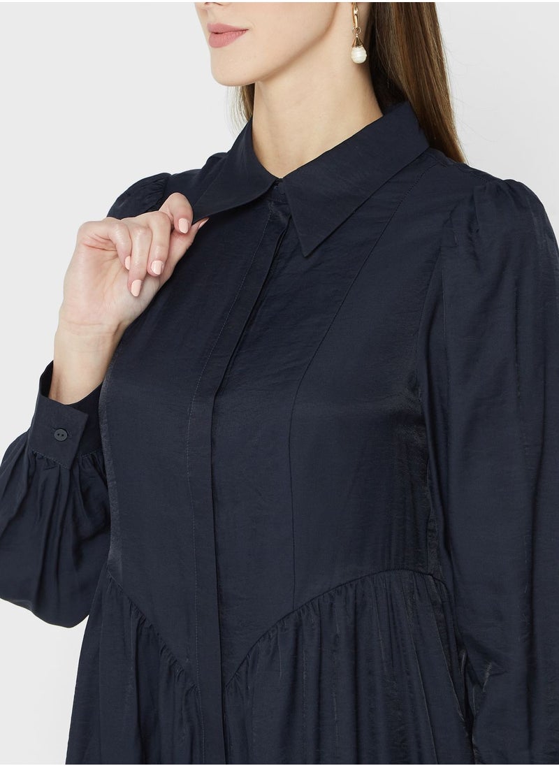 VERO MODA - Tiered Polo Neck Shirt Dress - Image 1