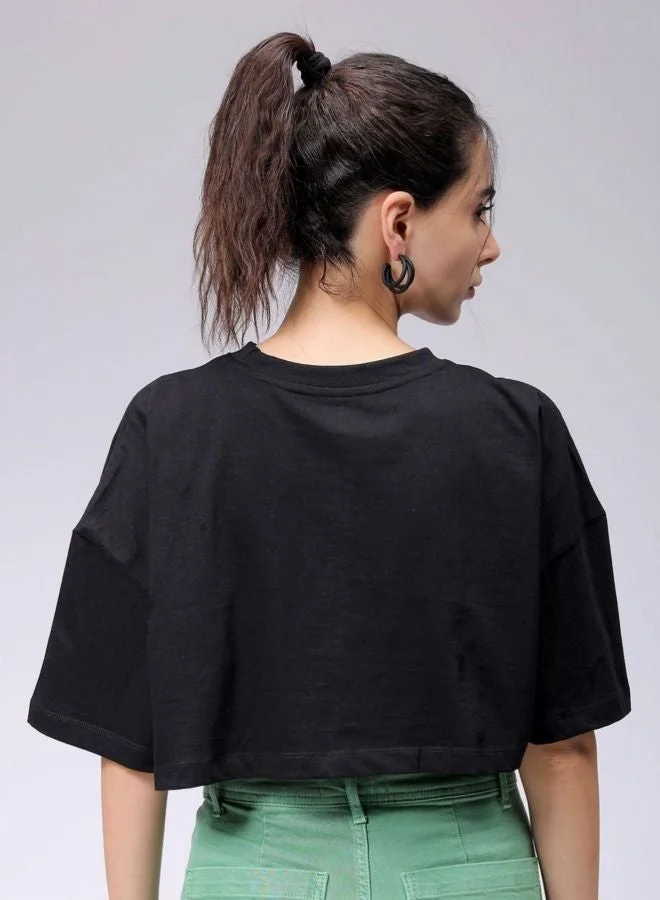 Freehand  Women Boxy Fit Solid Crew Neck Short Sleeve Cropped T-Shirt for Women | Best Price UAE