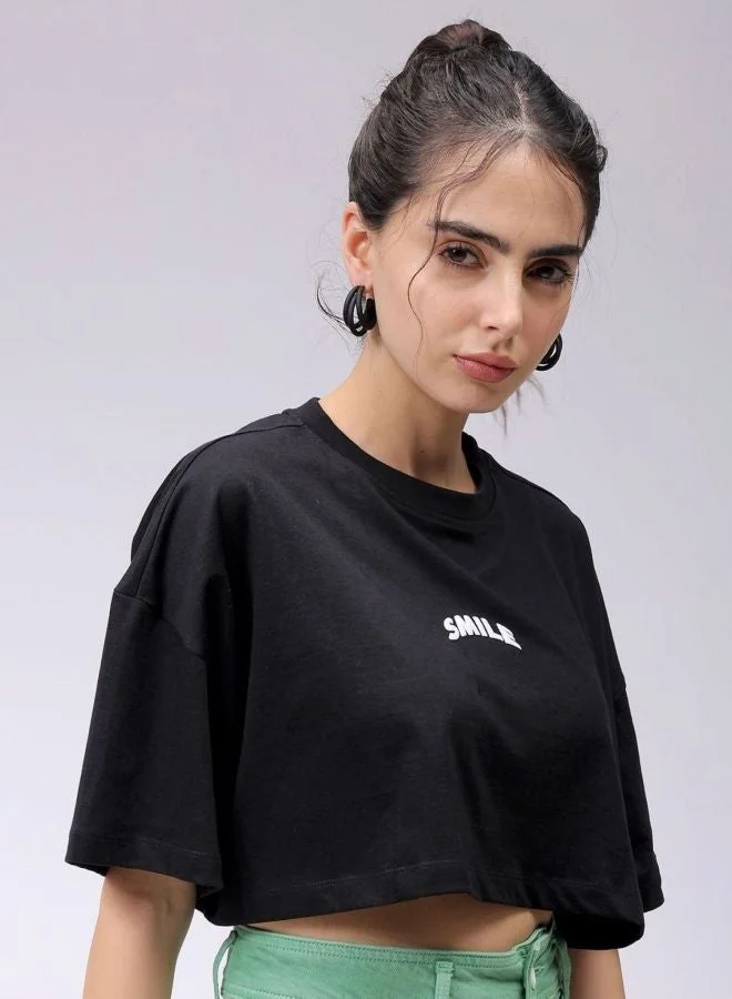 Freehand  Women Boxy Fit Solid Crew Neck Short Sleeve Cropped T-Shirt for Women | Best Price UAE