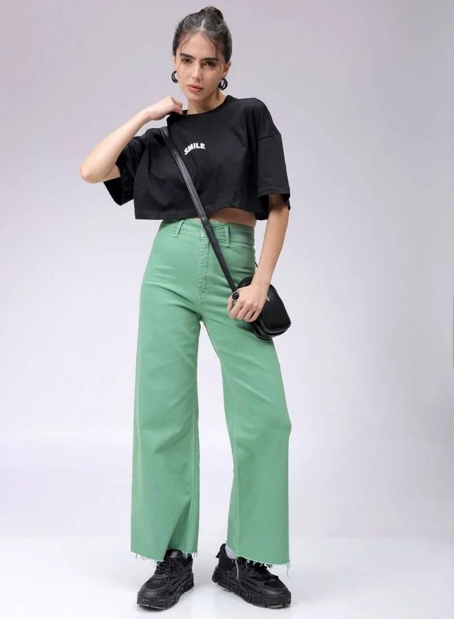 Freehand  Women Boxy Fit Solid Crew Neck Short Sleeve Cropped T-Shirt for Women | Best Price UAE