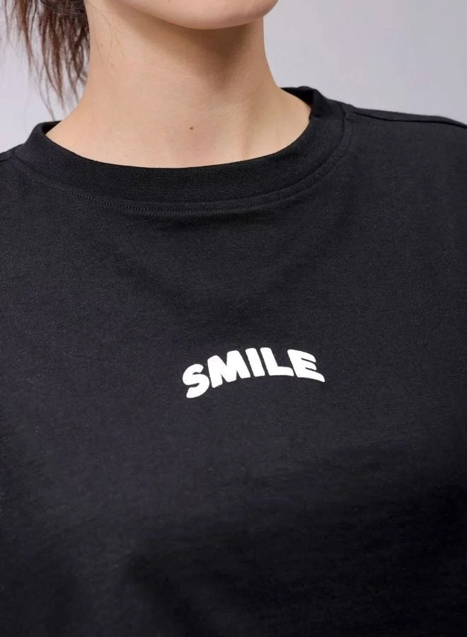 Freehand Women Boxy Fit Solid Crew Neck Short Sleeve Cropped T-Shirt