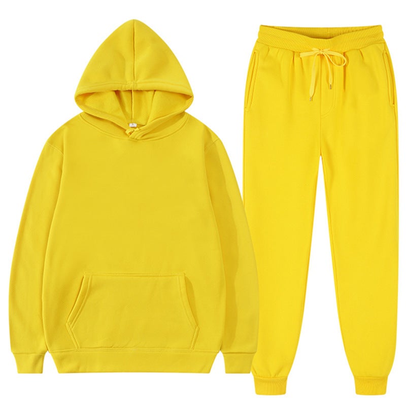 2023 spring and autumn cross-border mens and womens casual European size blank solid color suit fleece loose sweater sweatpants two-piece set batch Yellow 