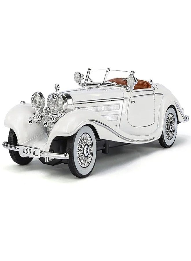 D M Mart 1:32 Scale Mercedes-Benz 500K Die-Cast Metal Toy Car with Openable Doors Light and Sound, Pull Back Function Indoor Outdoor Toy for Kids (White) - Image 1