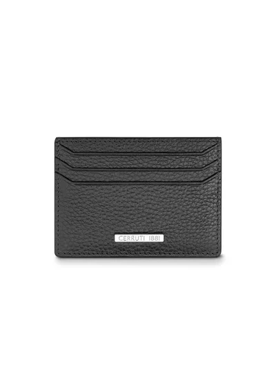 CERRUTI 1881 Cerruti 1881 Cannes Black Genuine Leather Card Case With Branded Polyester Lining And  3 Card Slots For Men - CEPU06857M-BLK
